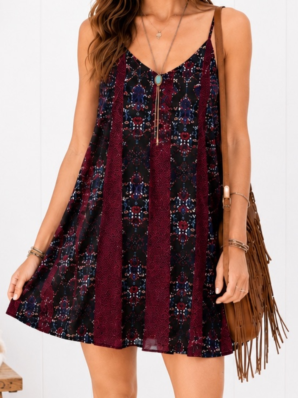 Nordstrom Socialite Boho Floral Mini Dress Cross Back Slip Dress Small